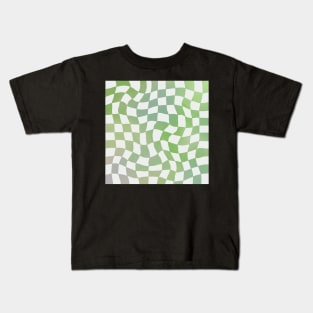 Trippy Aesthetic Checkered blue green Pattern Kids T-Shirt